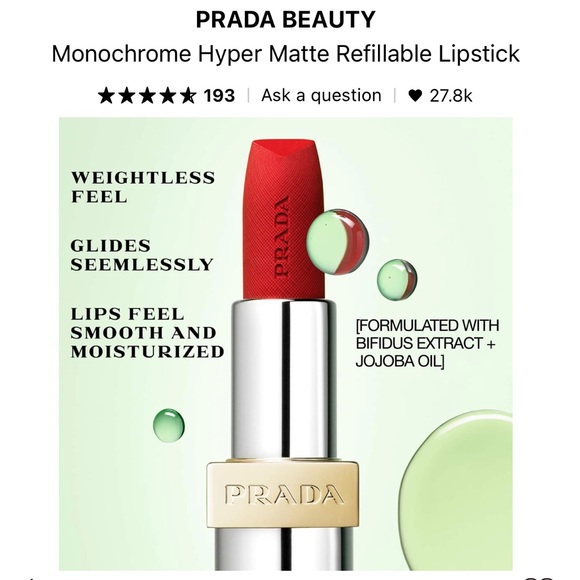 Prada Monochrome Hyper Matte Red Lipstick (R28 Fuoco) - Picture 7 of 10